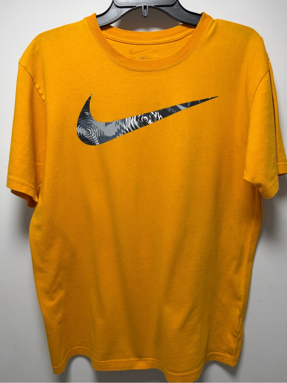 Nike Yellow Short-Sleeve Tee with Patterned Swoosh